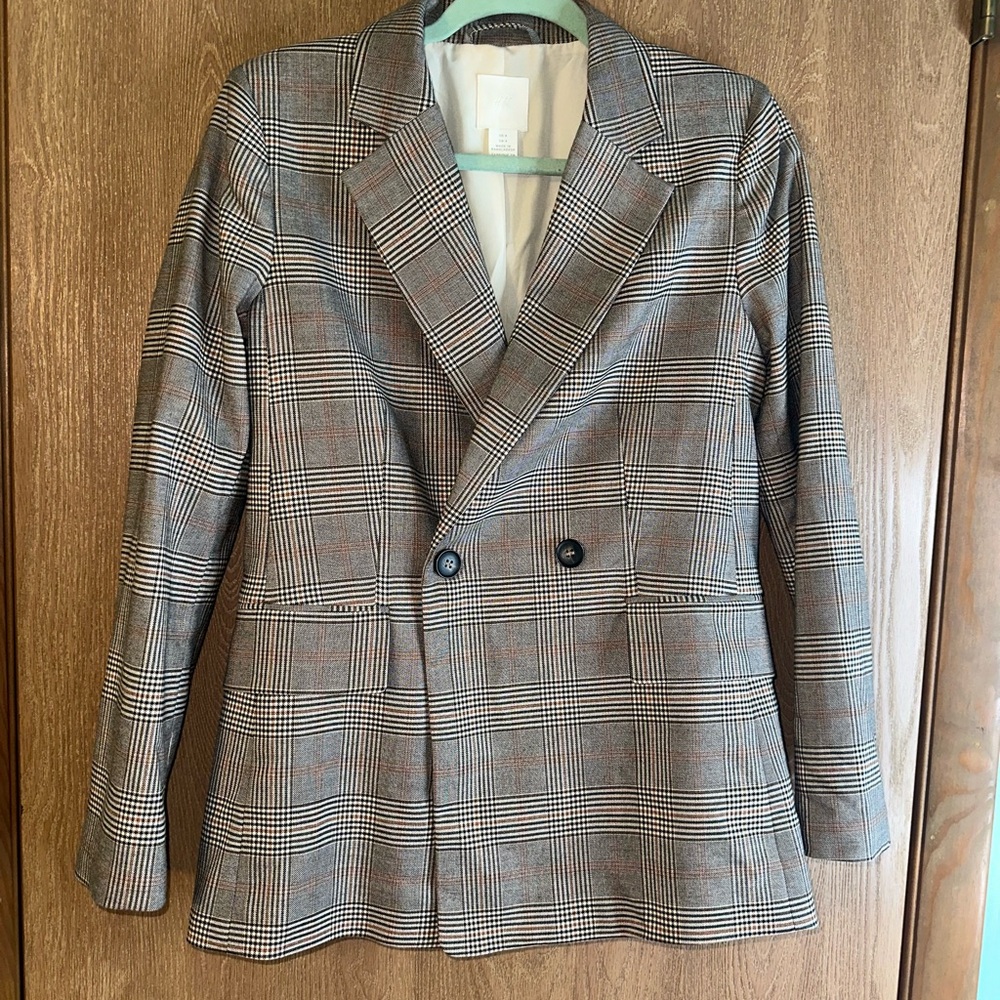 H&M Plaid Double-Breasted Blazer